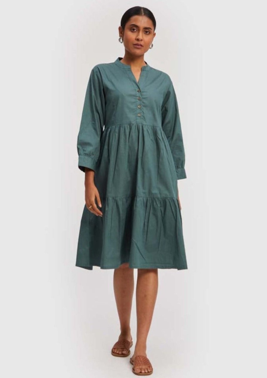 Reistor Dresses | Ruched Midi Dress Poplin Green