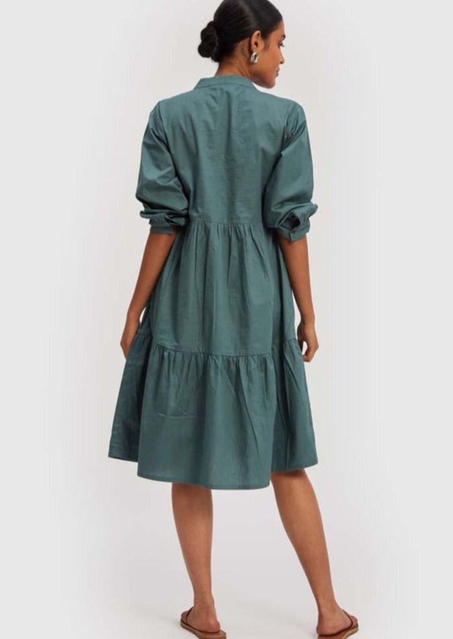 Reistor Dresses | Ruched Midi Dress Poplin Green