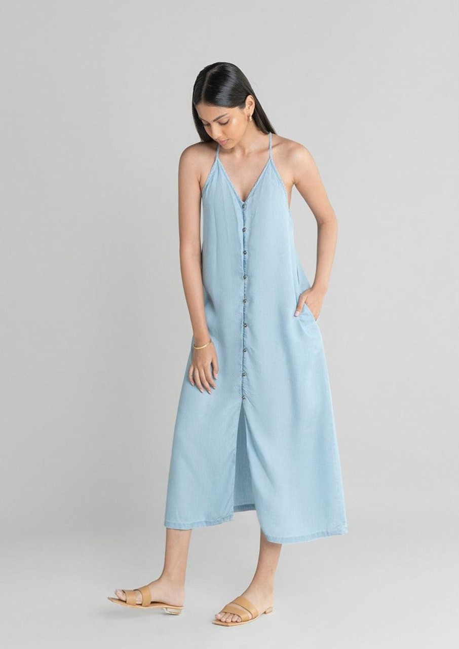 Reistor Dresses | In The Mood For Love Denim Maxi Dress Ocean Blue