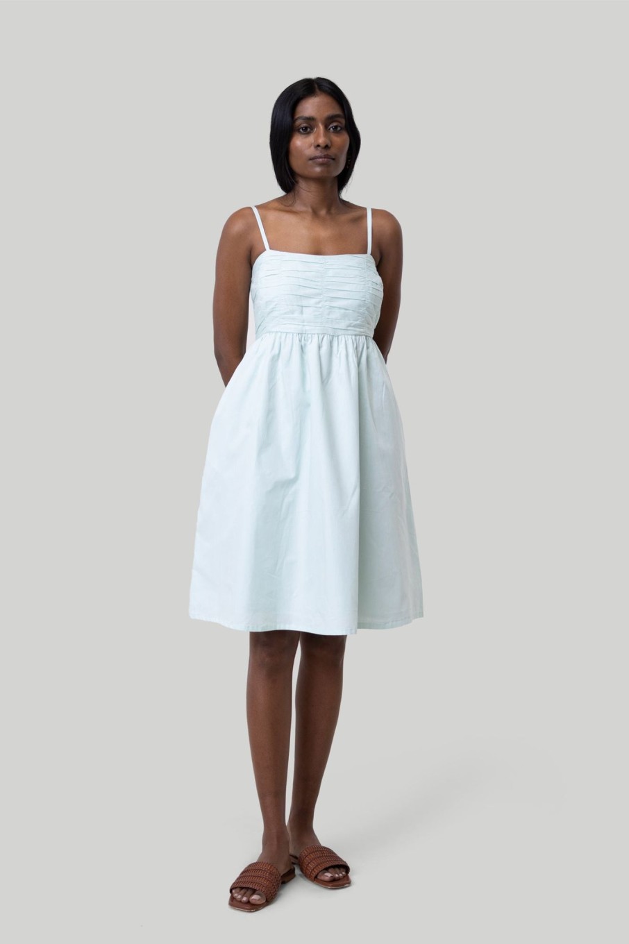 Reistor Dresses | Ruched Strappy Dress In Mint Sage Mint