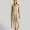 Reistor Dresses | Strappy Tiered Maxi Dress In Beige Stripes Striped Down