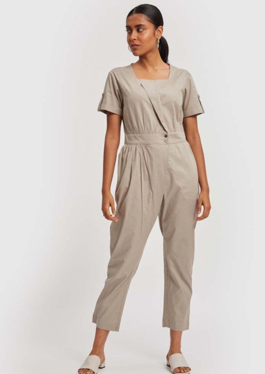 Reistor Jumpsuits | Overlap Jumpsuit Poplin Ecru