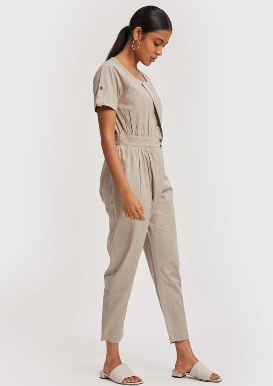 Reistor Jumpsuits | Overlap Jumpsuit Poplin Ecru