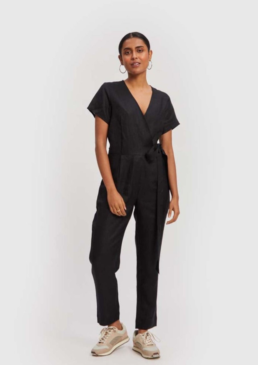 Reistor Jumpsuits | Cropped Wrap Jumpsuit Black