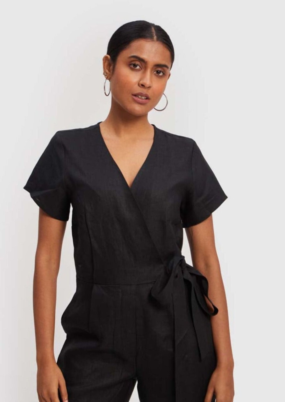 Reistor Jumpsuits | Cropped Wrap Jumpsuit Black