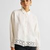 Reistor Tops | Button-Down With Lace Shirt In Off-White Shell Off-White