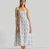 Reistor Dresses | Strappy Gathered Blue Floral Midi Dress Wisteria Whimsy