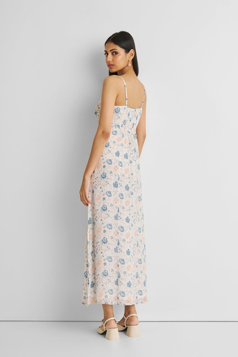 Reistor Dresses | Ruched Floral Strappy Maxi Dress Azalea Allure