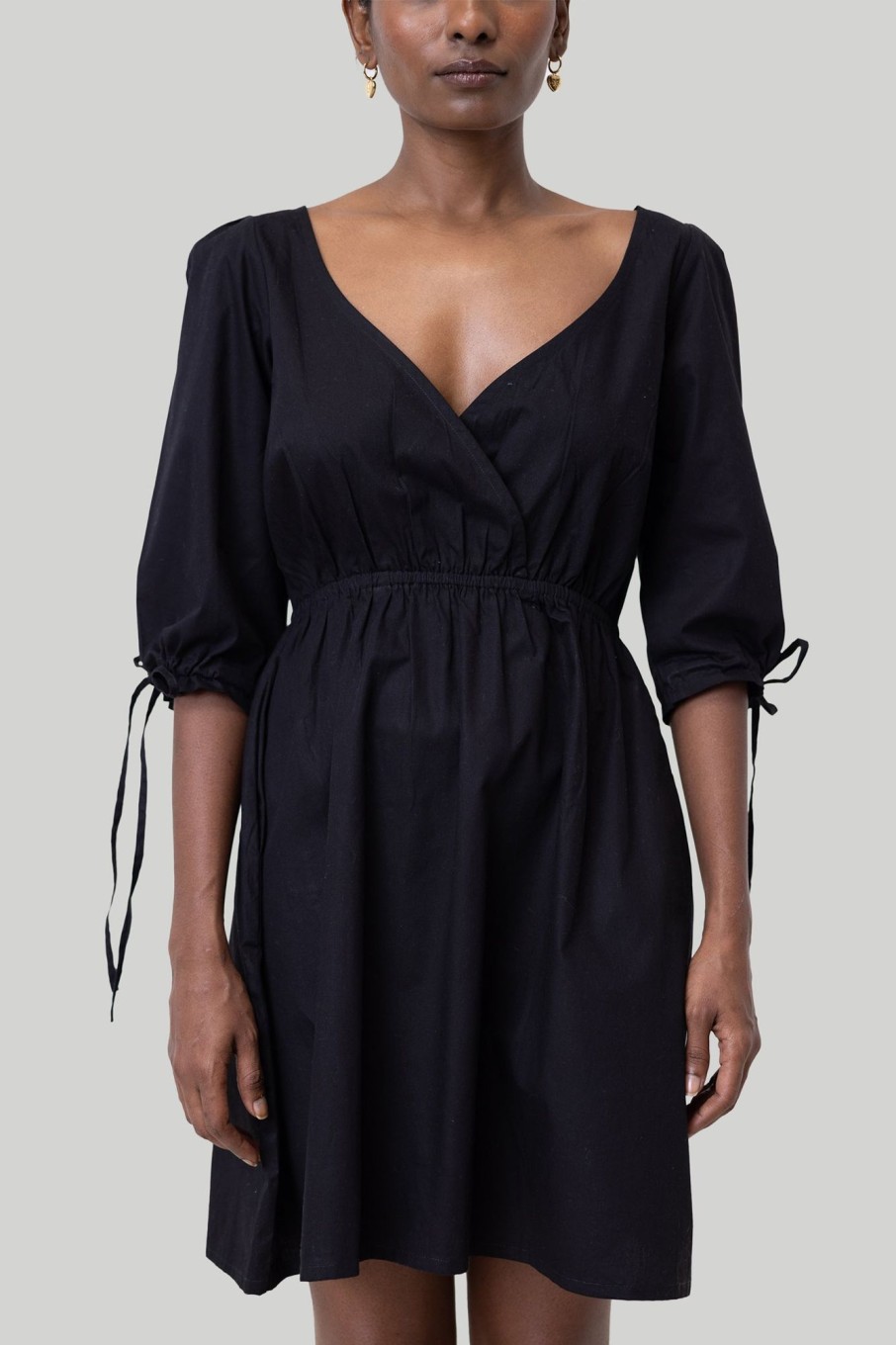 Reistor Dresses | Gathered Elbow Sleeve Short Dress In Black