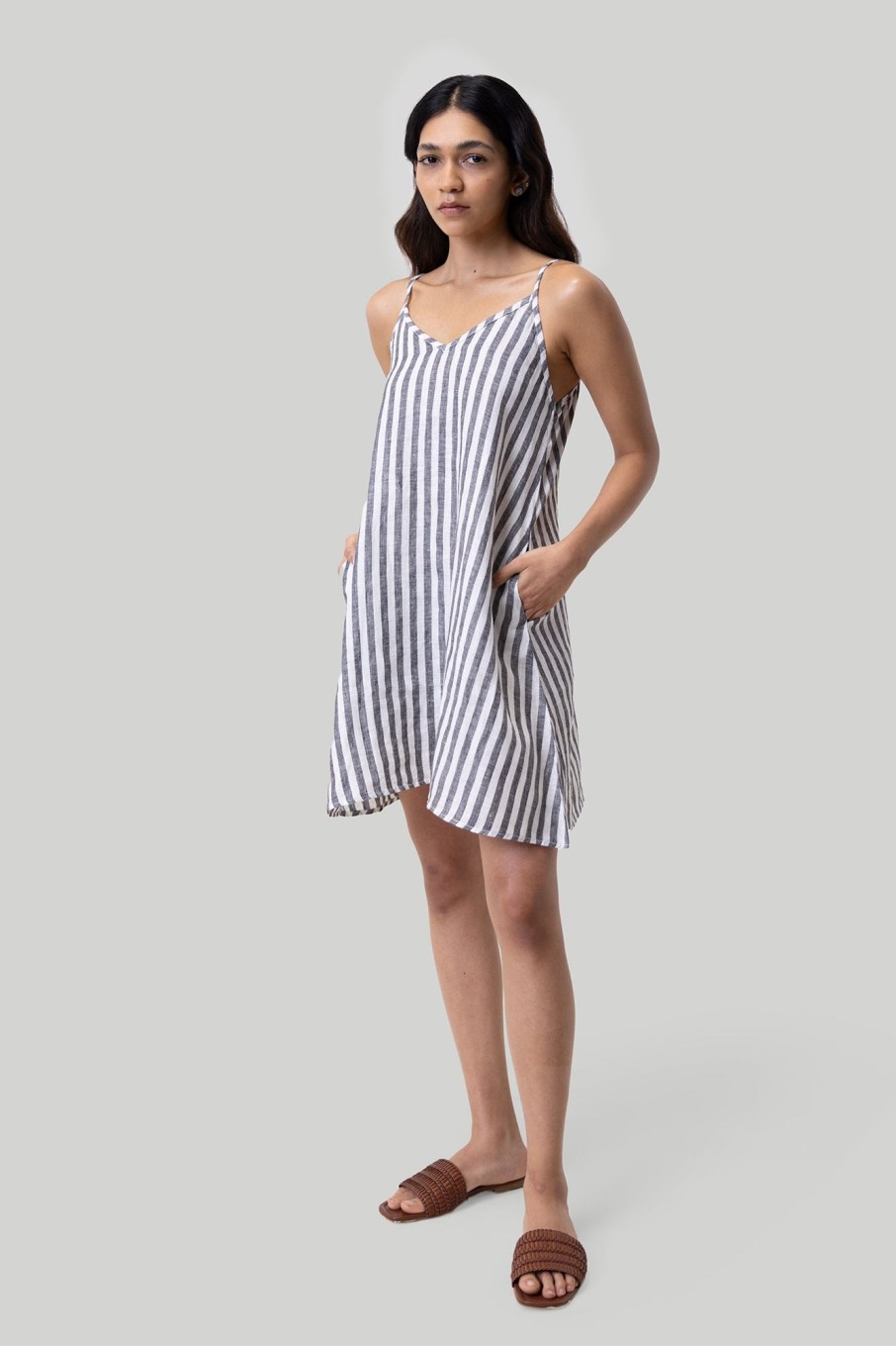 Reistor Dresses | Short Tent Dress In Linen Stripes Striped-Linen