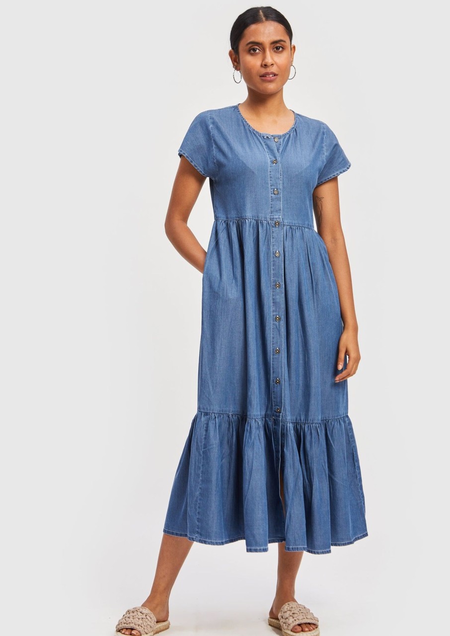 Reistor Dresses | Tiered Shirt Dress Ultramarine Blue