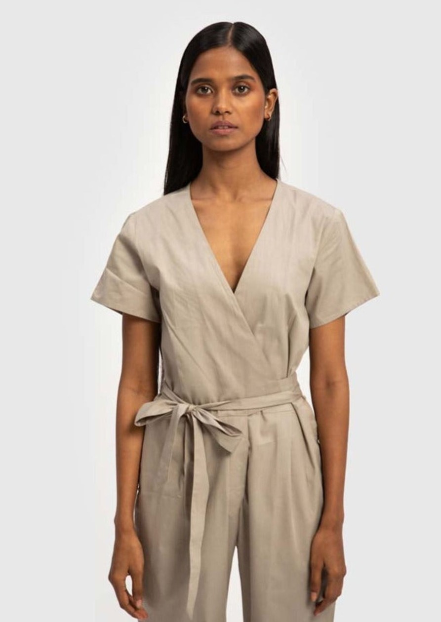 Reistor Jumpsuits | Cropped Wrap Jumpsuit Poplin Ecru