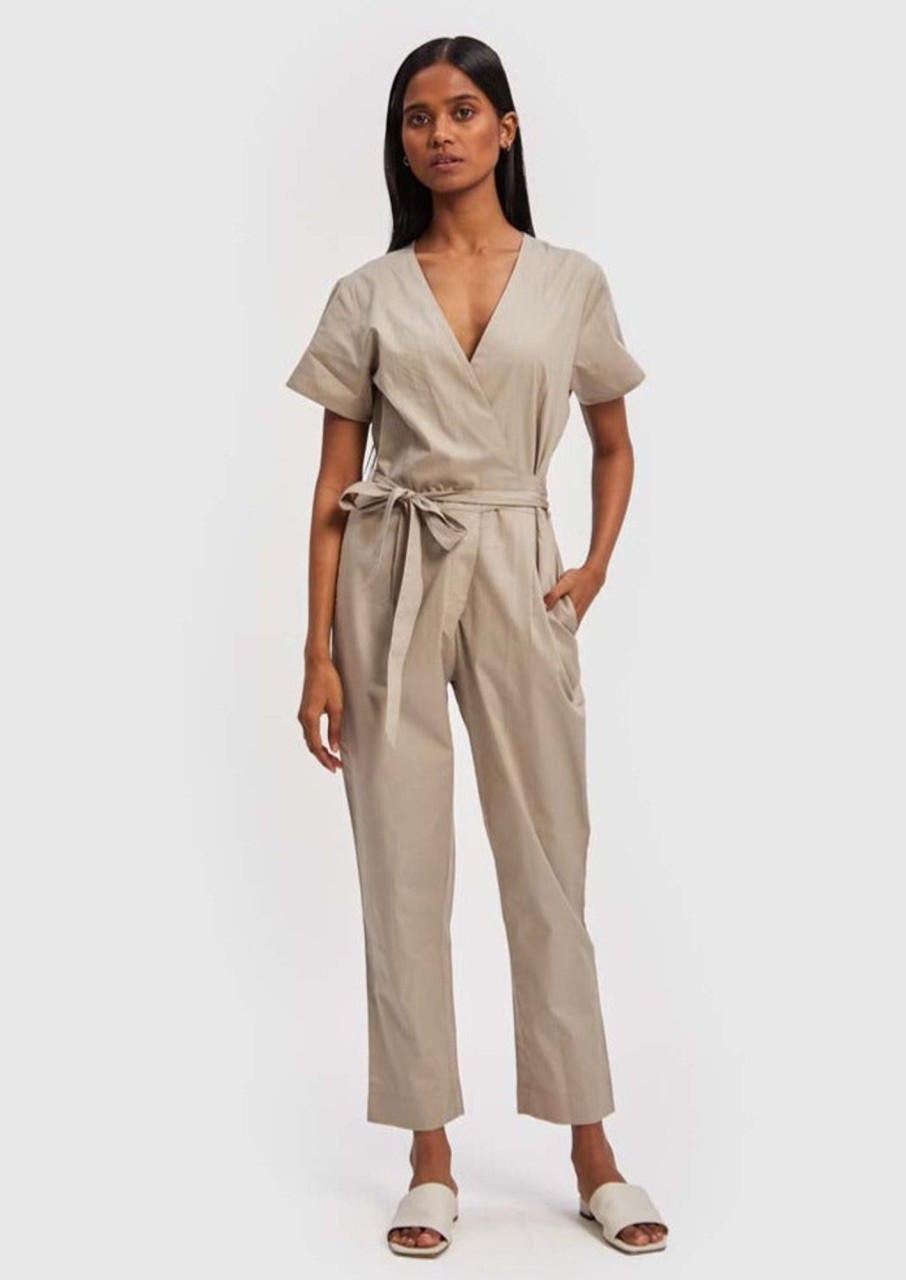 Reistor Jumpsuits | Cropped Wrap Jumpsuit Poplin Ecru