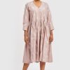 Reistor Dresses | Gathered Embroidered Pink Dress Poplin Pink