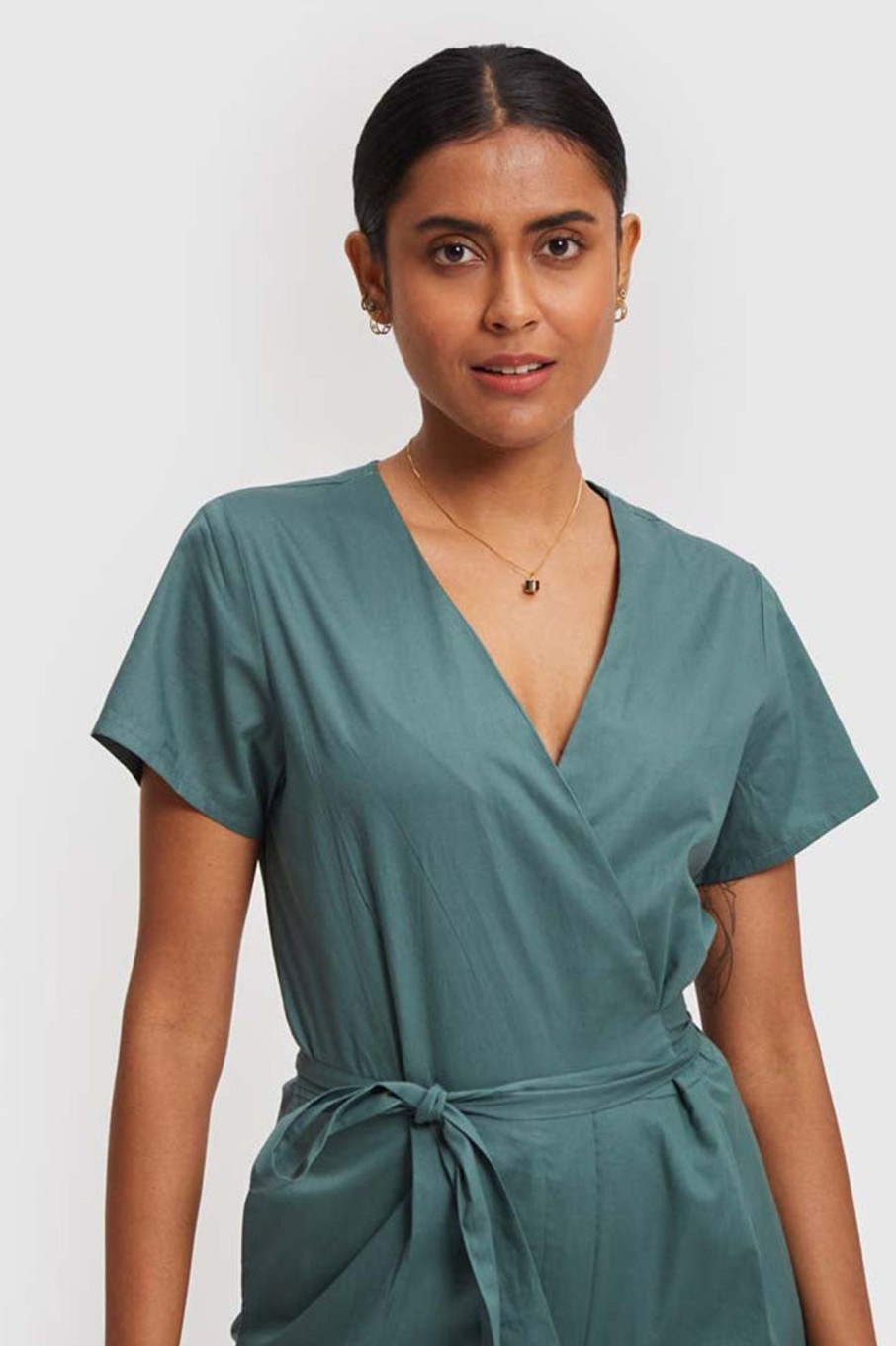 Reistor Jumpsuits | Cropped Wrap Jumpsuit Poplin Green