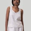 Reistor Tops | Crossback Button Up Tank Top Linen-Check