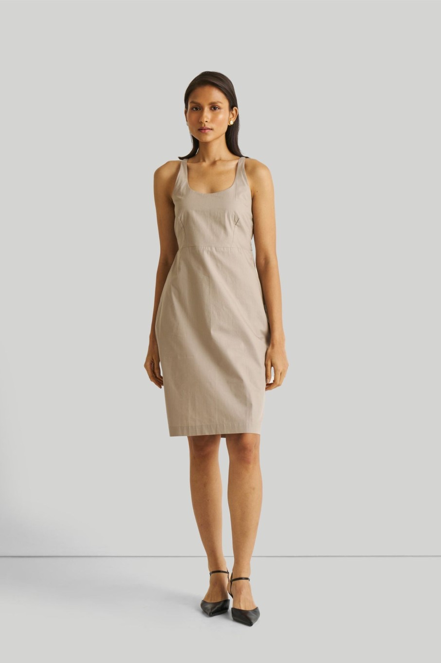 Reistor Dresses | Fitted Knee Length Dress In Ecru Poplin Ecru