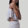 Reistor Tops | Boxy Crop Top In Linen Stripes Striped-Linen