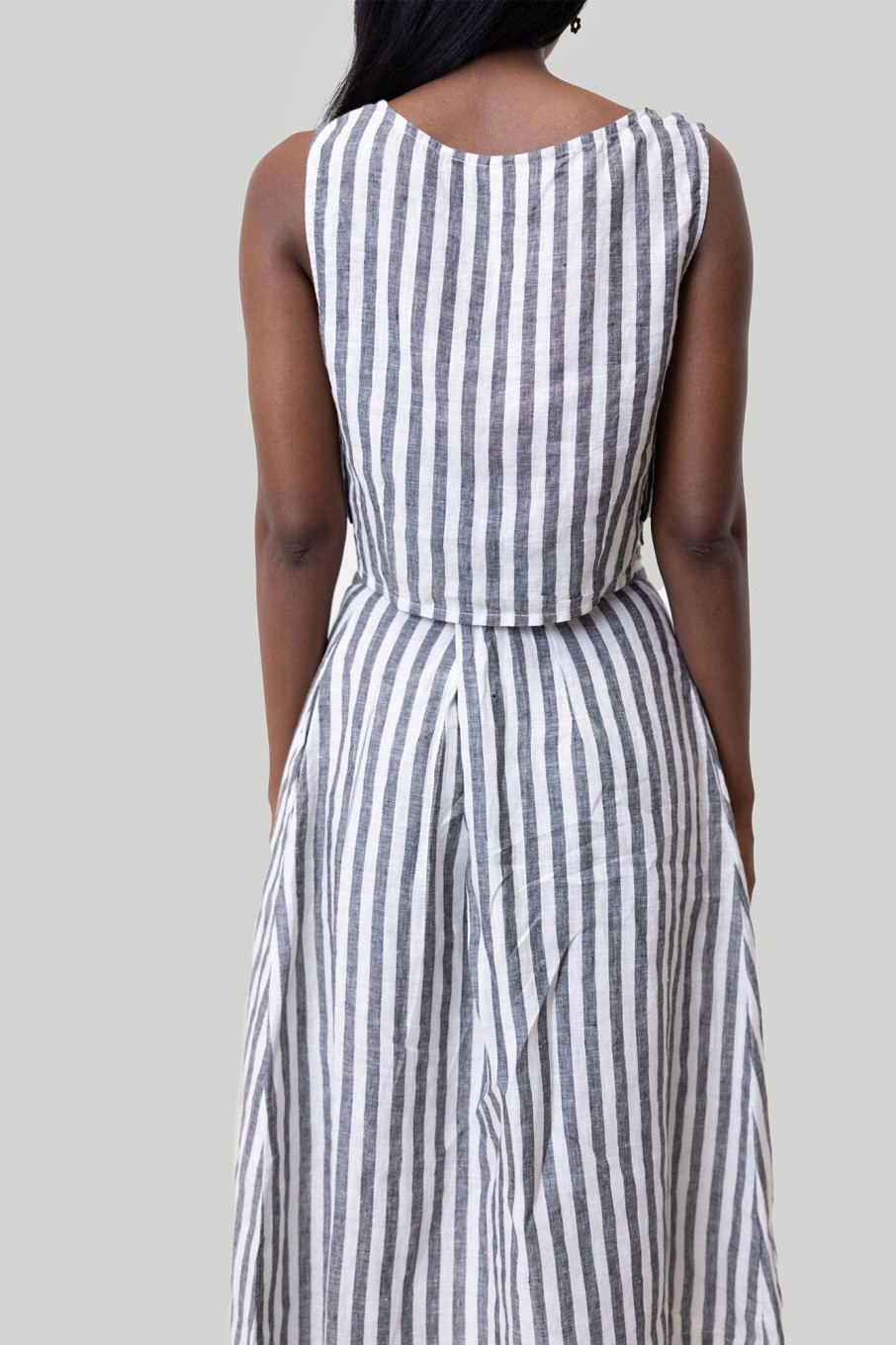 Reistor Tops | Boxy Crop Top In Linen Stripes Striped-Linen