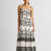 Reistor Dresses | Strappy Tiered Maxi Dress In Florals Vines And Twirls Black