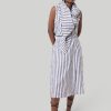 Reistor Skirts | Overlap Midi Skirt In Linen Stripes Striped-Linen