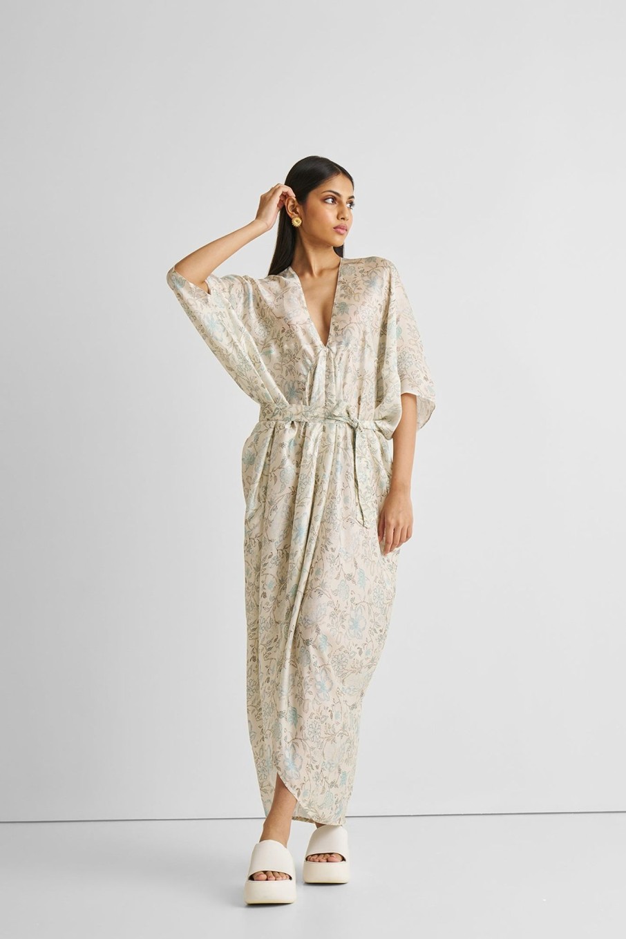 Reistor Dresses | Silky Kaftan Dress In Blue Florals Lily Love