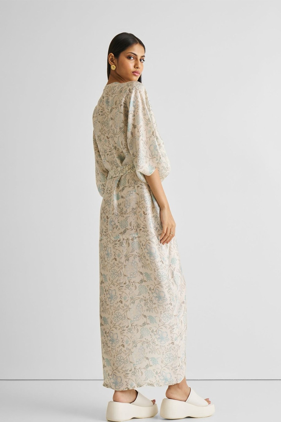 Reistor Dresses | Silky Kaftan Dress In Blue Florals Lily Love