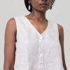 Reistor Tops | Cropped Vest Shirt In Ecru Linen-Check