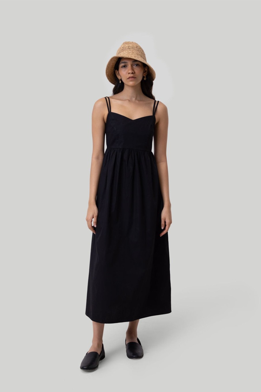 Reistor Dresses | Strappy Gathered Midi Dress In Black