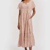 Reistor Dresses | Midi Tiered Shirt Dress Coral Rush