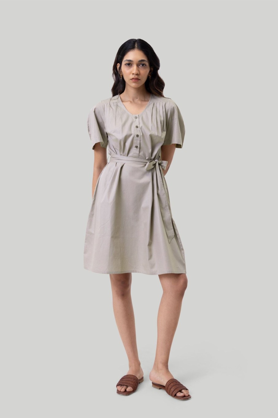 Reistor Dresses | Pleated Tent Dress In Ecru Poplin Ecru