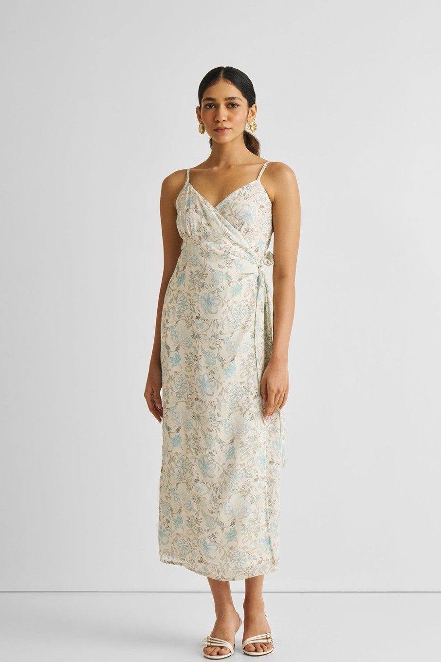 Reistor Dresses | Strappy Wrap Dress In Blue Florals Lily Love