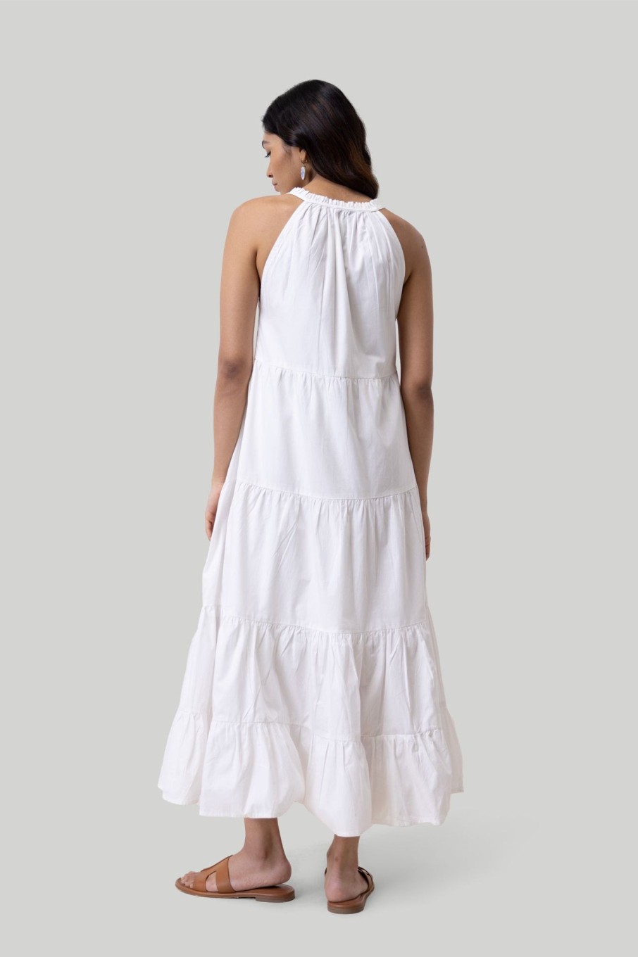 Reistor Dresses | Sleeveless Embroidered Tiered Maxi Dress Coconut White